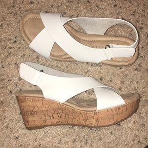 White strappy wedges